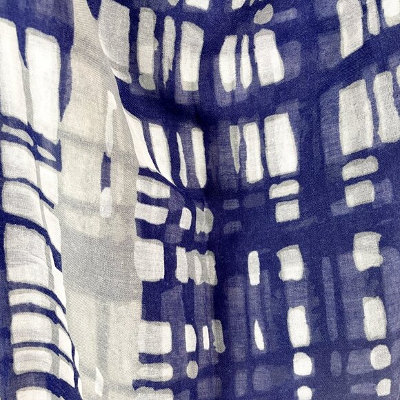 Printed Village scarf / wrap - navy, white and gray geometric - Picture 5 of 7